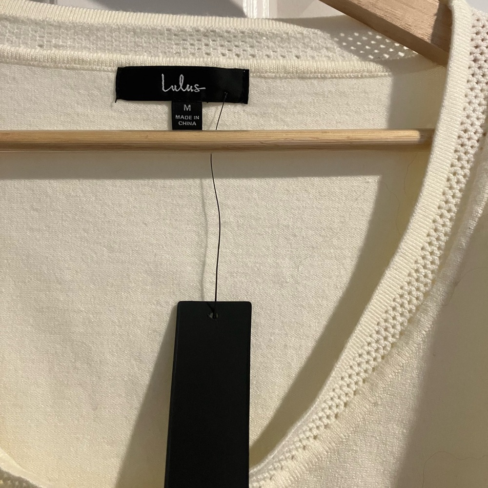Lulus Detailed Delight Ivory Pointelle Knit Scoop Neck Sweater Top White - Picture 2 of 3